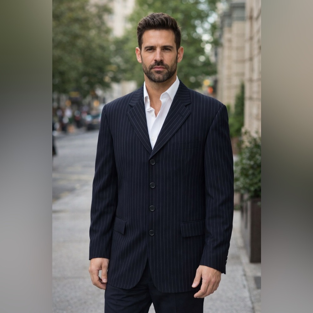 JASON EVANS New York Black Stripe Blazer Sport Coat 38S EUC